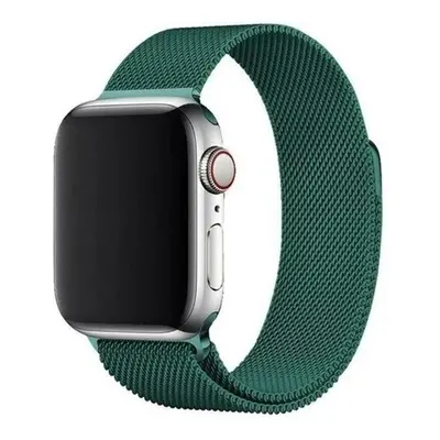 Apple Watch 1-6, SE, SE (2022) (38 / 40 mm), fém pótszíj, mágneses zár, milánói stílus, sötétzöl