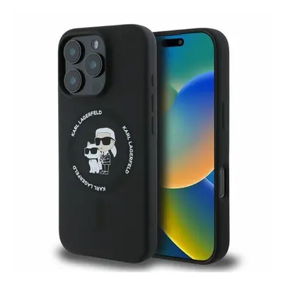 Karl Lagerfeld Silicone KC Heads Ring Apple iPhone 16 Pro hátlap tok, fekete