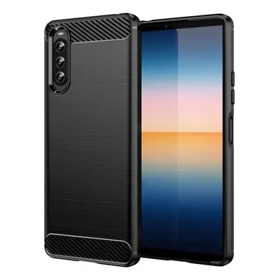 Sony Xperia 10 IV, Szilikon tok, közepesen ütésálló, szálcsiszolt, karbon minta, fekete