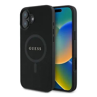 Guess Saffiano Classic Logo Apple iPhone 16 Plus Magsafe kompatibilis hátlap tok, fekete