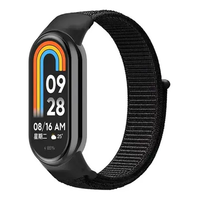 Xiaomi Mi Smart Band 8, textíl pótszíj, nylon, tépőzáras, állítható, légáteresztő, fekete