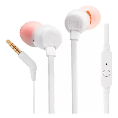 Vezetékes sztereó fülhallgató, 3.5 mm, mikrofon, funkció gomb, JBL T110, fehér, gyári