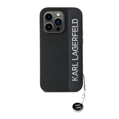 Karl Lagerfeld PU Saffiano Rhinestone Charm Apple iPhone 14 Pro hátlap tok, fekete