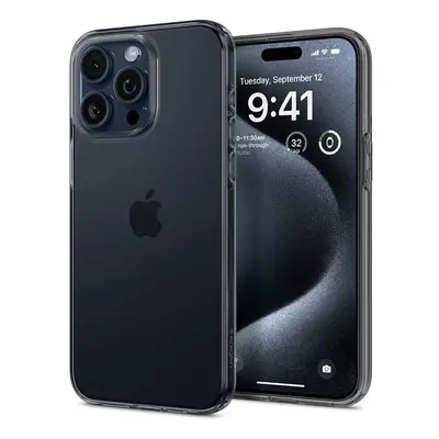 Apple iPhone 15 Pro Max, Szilikon tok, Spigen Crystal Flex, átlátszó/sötétszürke