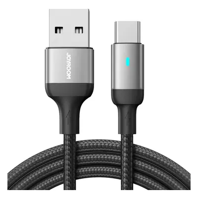 USB töltő- és adatkábel, USB Type-C, 300 cm, 3000 mA, LED-es, gyorstöltés, cipőfűző minta, Joyro