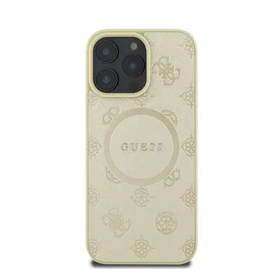 Guess Saffiano Peony Classic Logo Apple iPhone 16 Pro Magsafe kompatibilis hátlap tok, arany