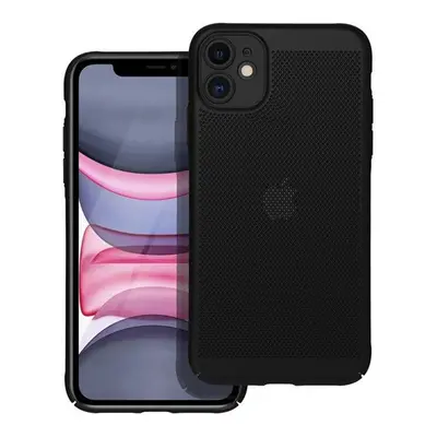 Apple iPhone 11, Műanyag hátlap védőtok, légáteresztő, lyukacsos minta, Breezy, fekete