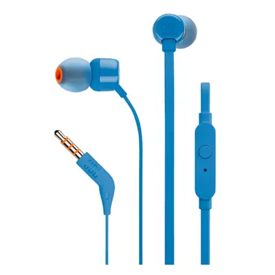 Vezetékes sztereó fülhallgató, 3.5 mm, mikrofon, funkció gomb, JBL T110, kék, gyári