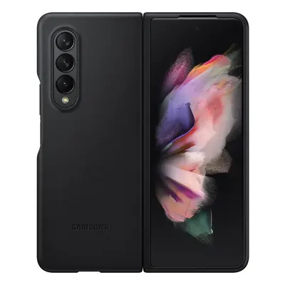 Samsung Galaxy Z Fold3 5G SM-F926B, Műanyag hátlap védőtok, bőr hátlap, fekete, gyári