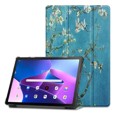 Lenovo Tab M10 Plus (10.61) (3. generáció) TB125 / TB128, mappa tok, virág minta, Trifold, kék/s