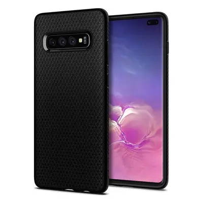 Samsung Galaxy S10 Plus SM-G975, TPU szilikon tok, Spigen Liquid Air, háromszög minta, fekete