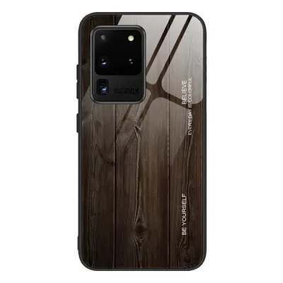 Xiaomi Redmi 7A, Szilikon védőkeret, edzett üveg hátlap, fa minta, Wooze Wood, sötétbarna