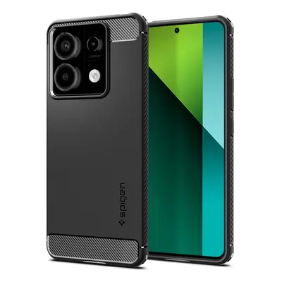 Xiaomi Redmi Note 13 Pro 5G / Poco X6 5G, Szilikon tok, Spigen Rugged Armor, karbon minta, feket