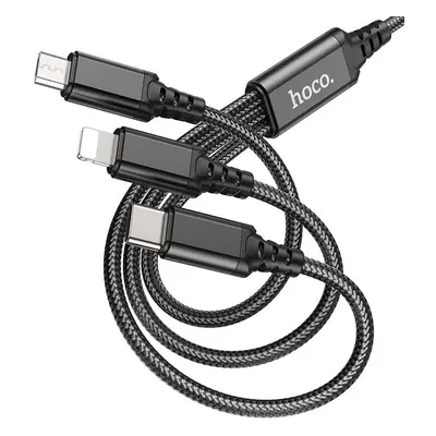 USB töltő- és adatkábel 3in1, USB Type-C, Lightning, microUSB, 100 cm, 2000 mA, gyorstöltés, cip