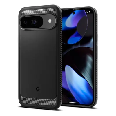 Google Pixel 9 / 9 Pro, Szilikon tok, Spigen Rugged Armor, karbon minta, fekete