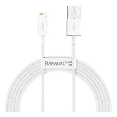 USB töltő- és adatkábel, Lightning, 200 cm, 2400 mA, törésgátlóval, gyorstöltés, PD, Baseus Supe