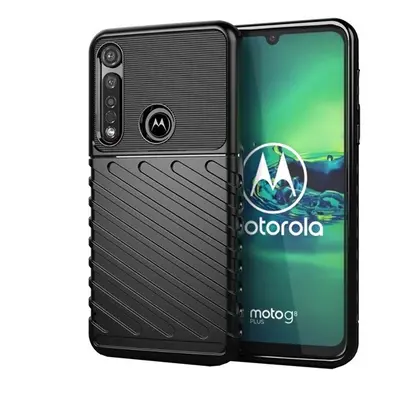 Motorola Moto G8 Plus, Szilikon tok, közepesen ütésálló, domború csíkos minta, fekete