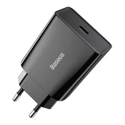 Hálózati töltő adapter, 20W, USB Type-C aljzat, gyorstöltés, PD, Baseus Speed Mini, fekete