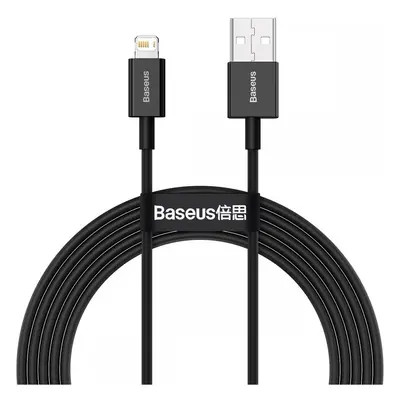 USB töltő- és adatkábel, Lightning, 200 cm, 2400 mA, törésgátlóval, gyorstöltés, PD, Baseus Supe