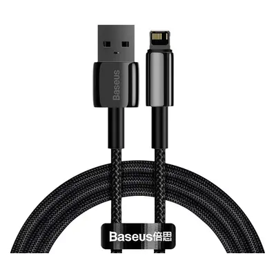 USB töltő- és adatkábel, Lightning, 100 cm, 2400 mA, törésgátlóval, gyorstöltés, Baseus Tungsten