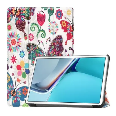 Huawei MatePad 11 (10.95) (2021), mappa tok, Trifold, színes nagy pillangó minta, fehér