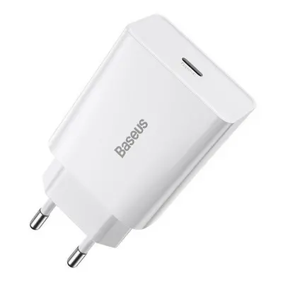 Hálózati töltő adapter, 20W, USB Type-C aljzat, gyorstöltés, PD, Baseus Speed Mini, fehér