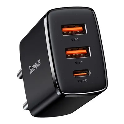 Hálózati töltő adapter, 30W, 2 x USB aljzat, USB Type-C aljzat, gyorstöltés, PD 3.0, QC 3.0, Bas