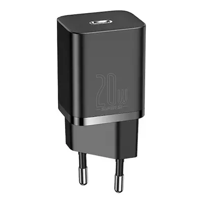 Hálózati töltő adapter, 20W, USB Type-C aljzat, gyorstöltés, PD, Baseus Si, fekete