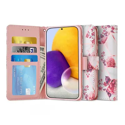 Samsung Galaxy A13 4G SM-A135F / A137F, Oldalra nyíló tok, stand, mágnes csattal, rózsa minta, T