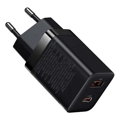 Hálózati töltő adapter, 30W, USB aljzat, USB Type-C aljzat, gyorstöltés, PD 3.0, QC 3.0, Baseus 