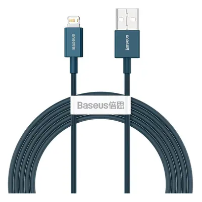 USB töltő- és adatkábel, Lightning, 200 cm, 2400 mA, törésgátlóval, gyorstöltés, PD, Baseus Supe