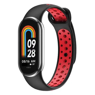 Xiaomi Mi Smart Band 8, szilikon pótszíj, állítható, lyukacsos, TP SoftBand, fekete/piros