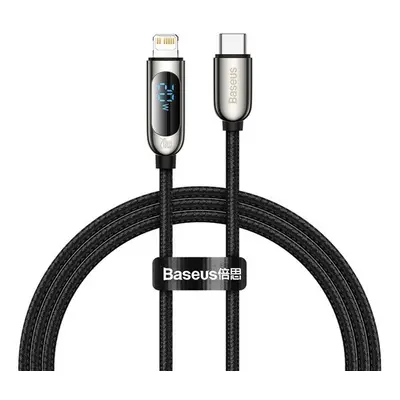 USB Type-C töltő- és adatkábel, Lightning, 100 cm, 2220 mA, 20W, LED kijelzővel, Baseus Display,