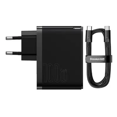 Hálózati töltő adapter, 100W, USB aljzat, USB Type-C aljzat, USB Type-C - USB Type-C kábellel, g