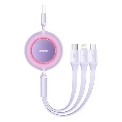 USB töltő- és adatkábel 3in1, USB Type-C, Lightning, microUSB, 110 cm, 2000mA, 66W, gyorstöltés,