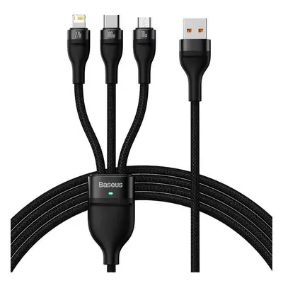 USB töltő- és adatkábel 3in1, USB Type-C, Lightning, microUSB, 120 cm, 3500 mAh, 100 W, törésgát