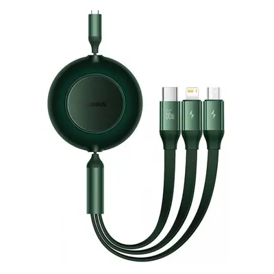 USB töltő- és adatkábel 3in1, USB Type-C, Lightning, microUSB, 110 cm, 2000mA, 66W, gyorstöltés,