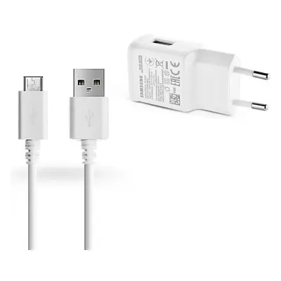 Hálózati töltő adapter, 5V / 2000mA, USB aljzat, microUSB kábellel, gyorstöltés, Samsung, fehér,