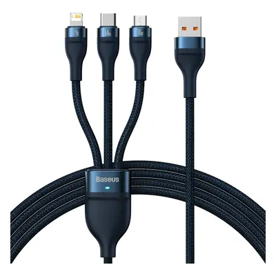 USB töltő- és adatkábel 3in1, USB Type-C, Lightning, microUSB, 120 cm, 6000 mAh, 66 W, törésgátl