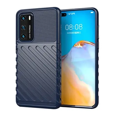 Huawei P40, Szilikon tok, közepesen ütésálló, domború csíkos minta, sötétkék