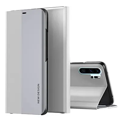 Huawei P40, Oldalra nyíló tok, stand, Wooze Silver Line, világosszürke