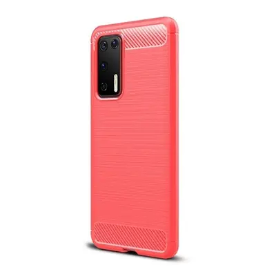 Huawei P40, Szilikon tok, közepesen ütésálló, szálcsiszolt, karbon minta, piros