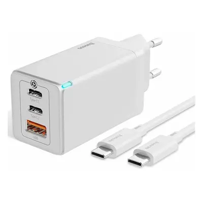 Hálózati töltő adapter, 65W, USB aljzat, 2 x USB Type-C aljzat, USB Type-C - USB Type-C kábellel