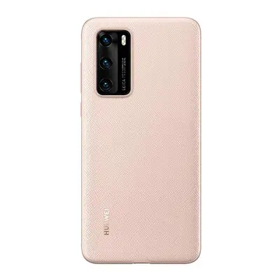 Huawei P40, Műanyag hátlap védőtok, gumírozott, textil minta, gyári, rózsaszín