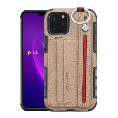 Apple iPhone 11 Pro Max, Szilikon tok, közepesen ütésálló, stand, textil hátlap, felakasztható, 