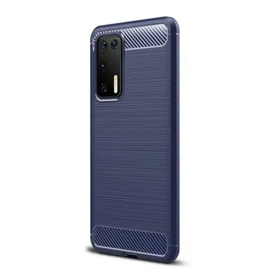 Huawei P40, Szilikon tok, közepesen ütésálló, szálcsiszolt, karbon minta, sötétkék