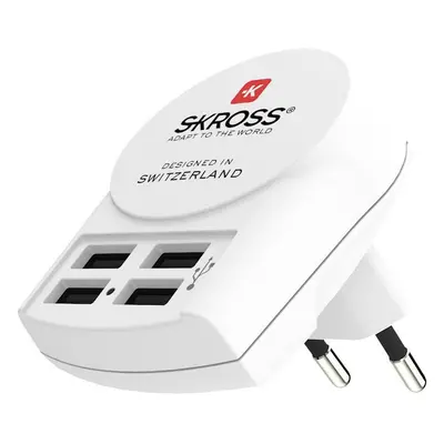 Hálózati töltő adapter, 24W, 4 x USB aljzat, SKRoss, fehér