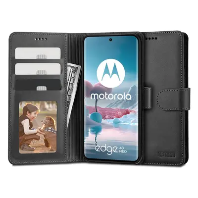 Motorola Edge 40 Neo, Oldalra nyíló tok, stand, mágnes csattal, TP Wallett, fekete