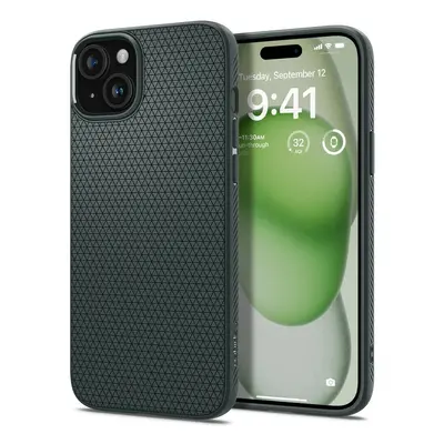 Apple iPhone 15 Plus, Szilikon tok, Spigen Liquid Air, háromszög minta, sötétzöld