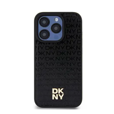 DKNY PU Leather Repeat Pattern Stack Logo Apple iPhone 14 Pro Magsafe hátlap tok, fekete